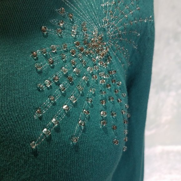 Teal Cardigan Embellished Sweater Size S - Picture 3 of 6